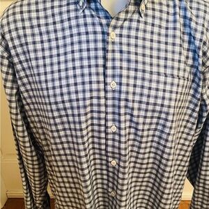 Peter Millar Crown Men’s XL Long Sleeve Blue Plaid Shirt Cotton/Silk/Spandex